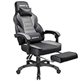 BOSSIN Racing Style Gaming Chair Office Computer Desk Chair with Footrest and Headrest, Ergonomic Design, Large Size High-Back E-Sports Chair, PU Leather Swivel Chair (Light Gray)