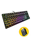 New Version TKL Compact Mechanical Gaming Keyboard, Hiwings HI100 RGB LED Rainbow Backlit 80% 87 Keys Keyboard with Blue Switches,Compatible Windows, Mac with Type C Adapter (Extra OTG)