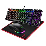 Havit Mechanical Keyboard and Mouse Combo Wired 89 Keys Backlit Gaming Keyboard Red Switch, 4800 D P I Mouse with 6 Button, Gaming Mouse Pad for PC Gamer Computer Laptop